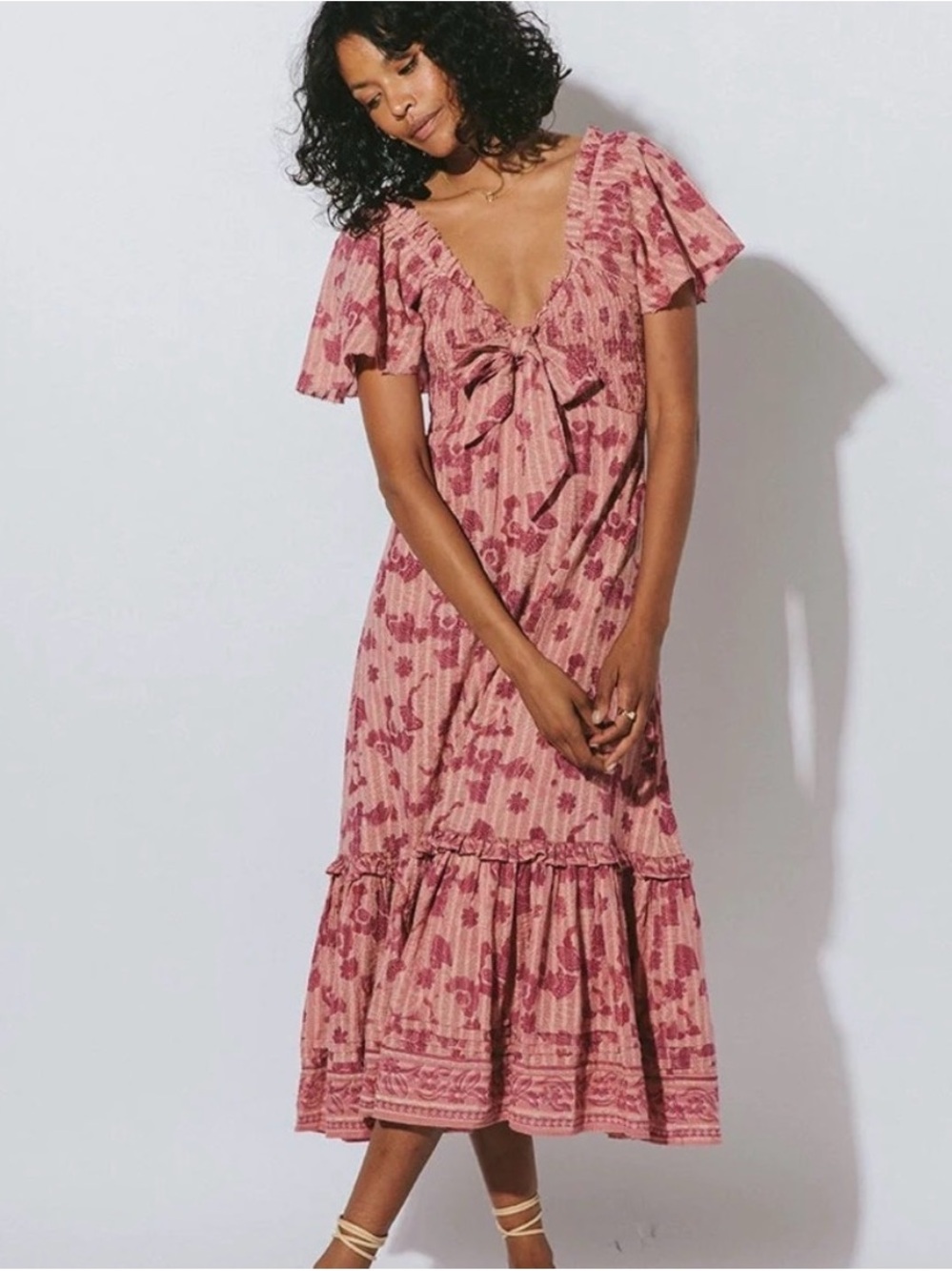 Cleobella Tie-Front Midi Dress in Dusty Rose